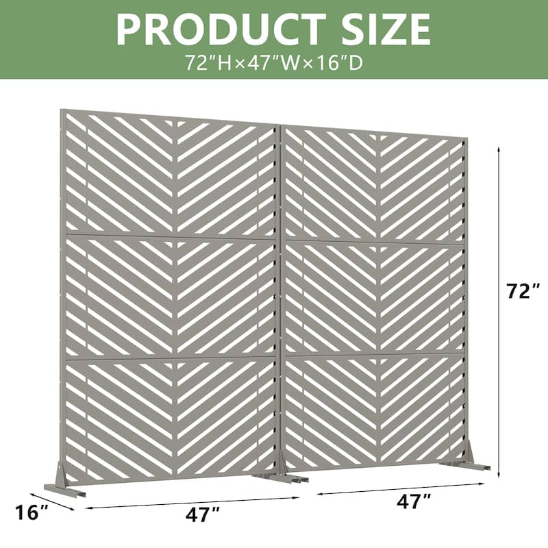 Outdoor Privacy Screen 2-Panel Chevron Metal Privacy Fence with Wind-Resistant Base Durable Decorative Divider