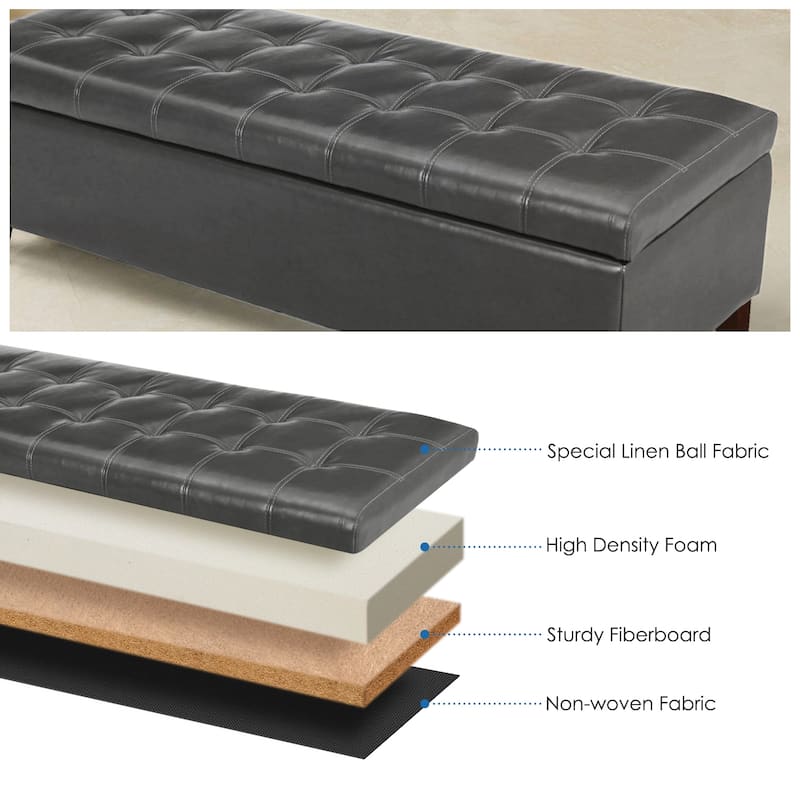 Adeco 50" Bonded Leather Storage Ottoman Bench