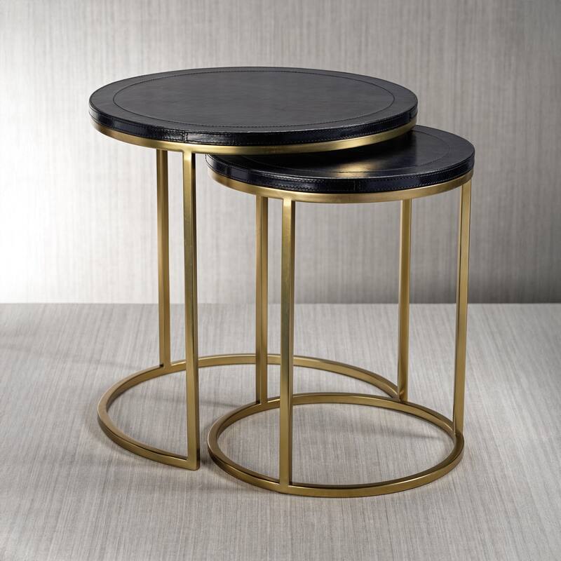 Harlow Leather on Brass Nested Tables, Set of 2