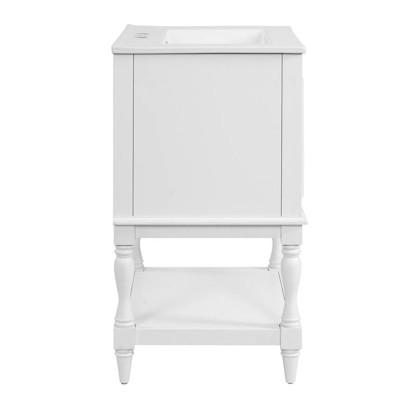 24" Modern Luxury Bathroom Vanity with Ceramic Sink, Compact Cabinet with Open Shelf & Closed Storage