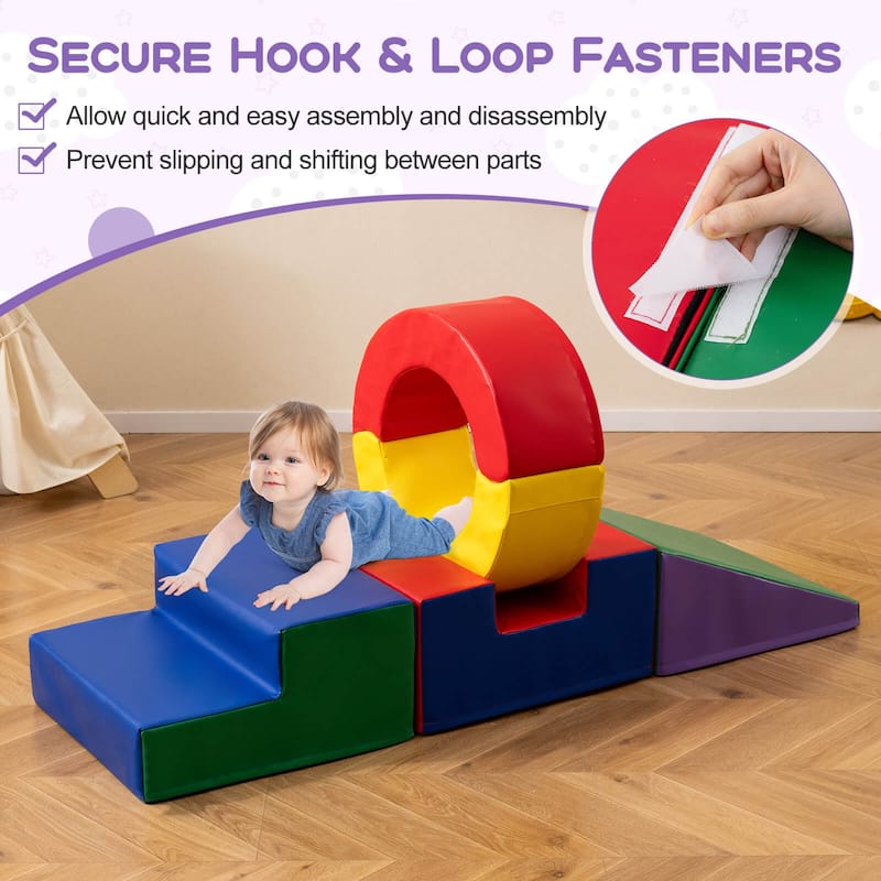 Costway 5 Pieces Foam Climbing Toys, Colorful PU Leather Climbing - as pic shows - See Details