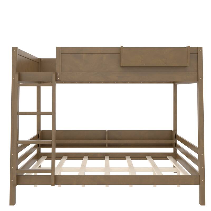 Wood Bunk Bed with Storage Shelves and Bookshelf, Ladder & Guardrails, Detachable Design