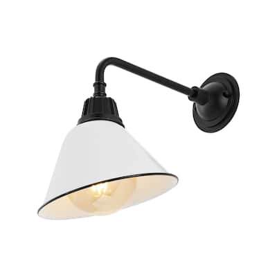 Aurora 9.63" 1-Light Farmhouse Industrial Indoor/Outdoor Iron LED Gooseneck Arm Outdoor Sconce, by JONATHAN Y - 9.63