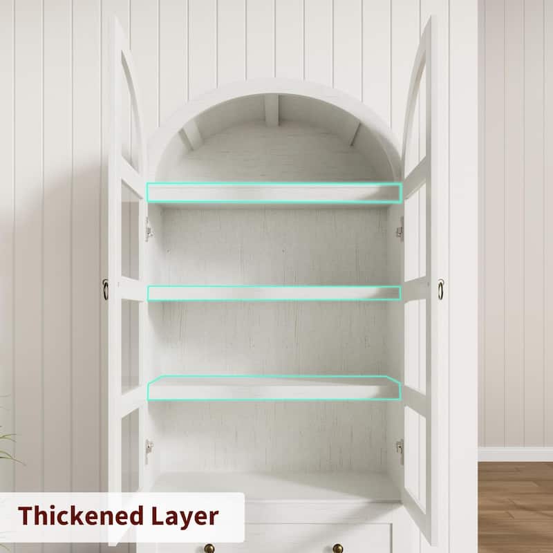 Kitchen Pantry Cabinet, 72" Tall Arched Kitchen Pantry Storage Cabinet, Wood Versatile Rustic Cupboard with Drawers