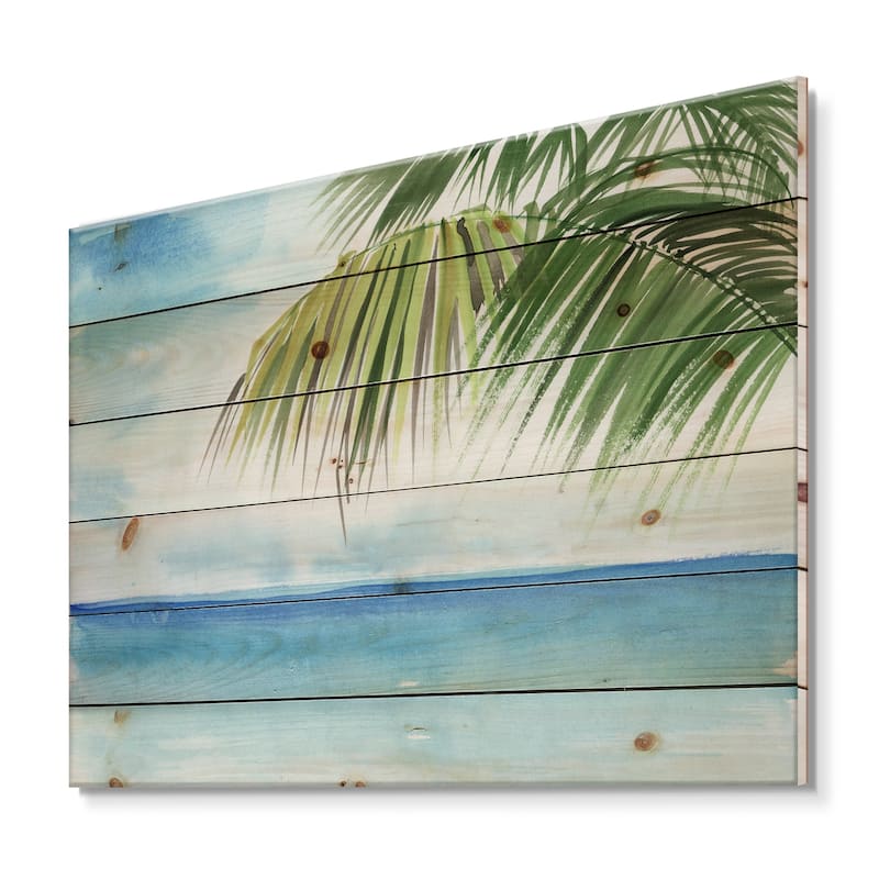 Designart 'Palm Beach Resort At Dawn III' Nautical & Coastal Print on Natural Pine Wood