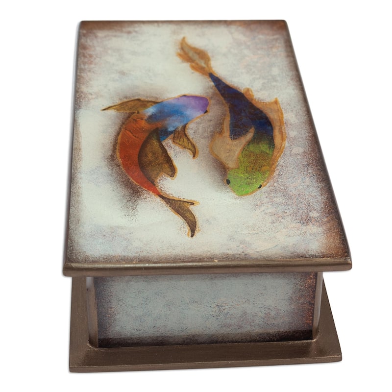 Novica Handmade Ocean Harmony In White Reverse-Painted Glass Decorative Box