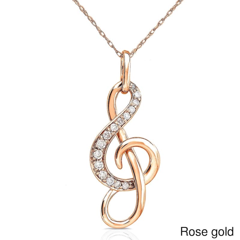 Kobelli Natural Diamond 14k Solid Gold Musical Note (Treble Clef) Pendant Necklace - Rose