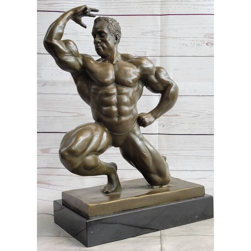 Iron Man Muscular Bodybuilder Posing Flexing Bronze Sculpture Statue Trophy Figure