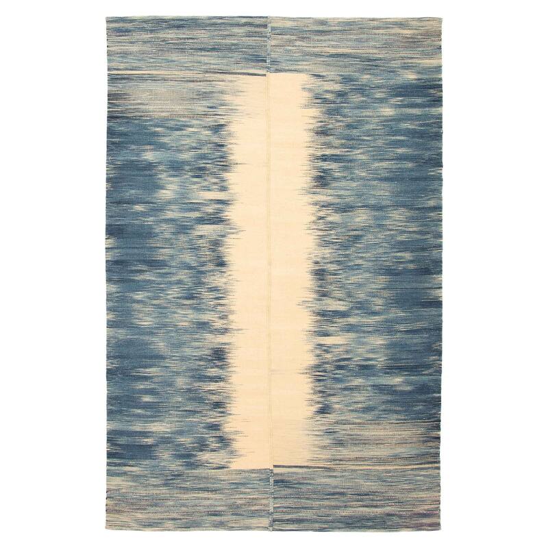 ECARPETGALLERY Flat-Weave Ankara FW Teal Wool Kilim - 5'2 x 8'0 - Teal - 5'2 x 8'0