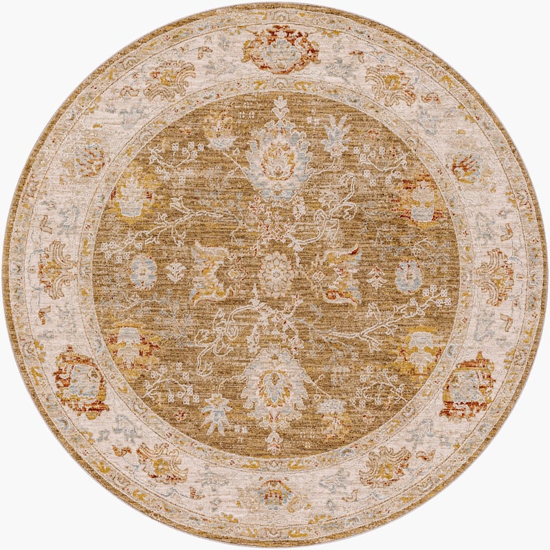 Livabliss Traditional Avant Garde Oriental Area Rug - 6'7" x 6'7" Round - Tan
