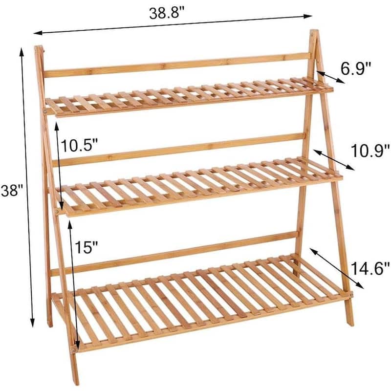 38.8" Foldable Bamboo Plant Stand 3 Tier Ladder Shelves