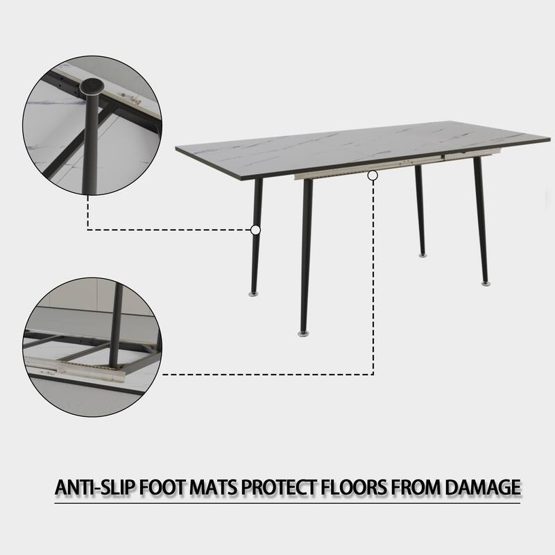 5-Piece Expandable Dining Table Set with C-shaped Tubular Cushioned Armless Chair, Scratch Resistant Plastic Feet