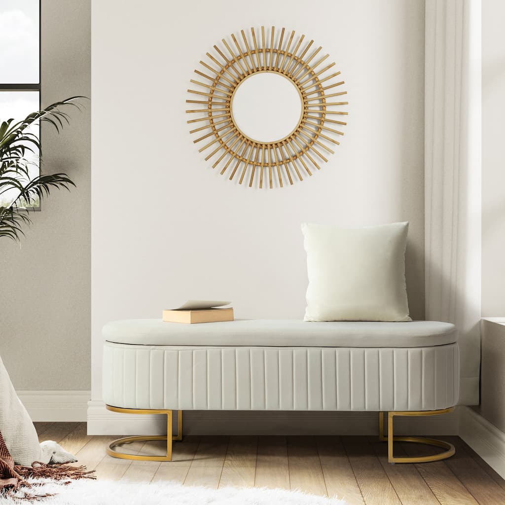 David Modern Velvet Upholstered Flip Top Storage Bench with 2 Ottomans by HULALA HOME