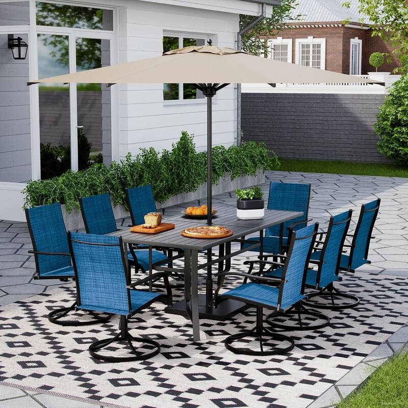 Patio Dining Set, Outdoor Dining Table and Chairs Set with Textilene Chairs, Adjustable Umbrella Hole for Garden, Backyard