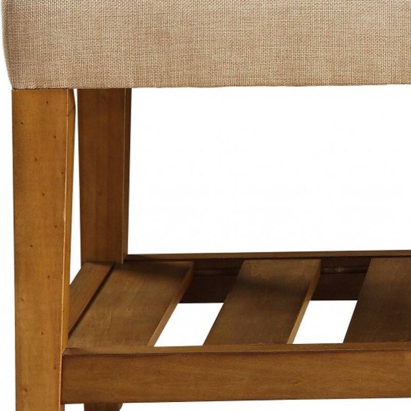 HomeRoots 40" Beige and Brown Upholstered Polyester Bench with Shelves