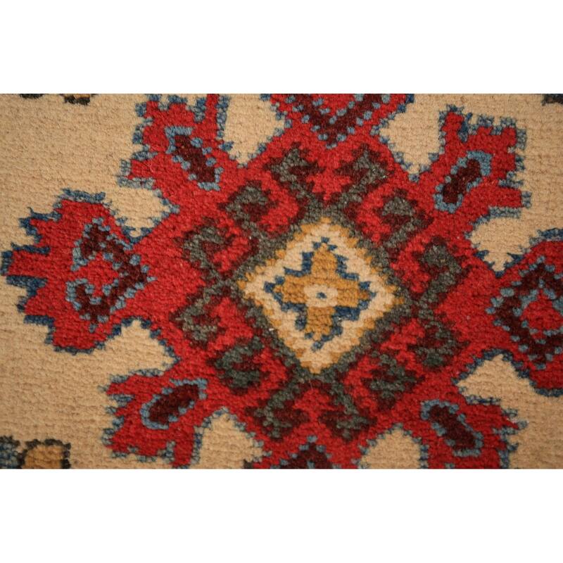 Geometric Kazak Foyer Rug Hand-Knotted Traditional Wool Carpet - 2'0" x 3'0"