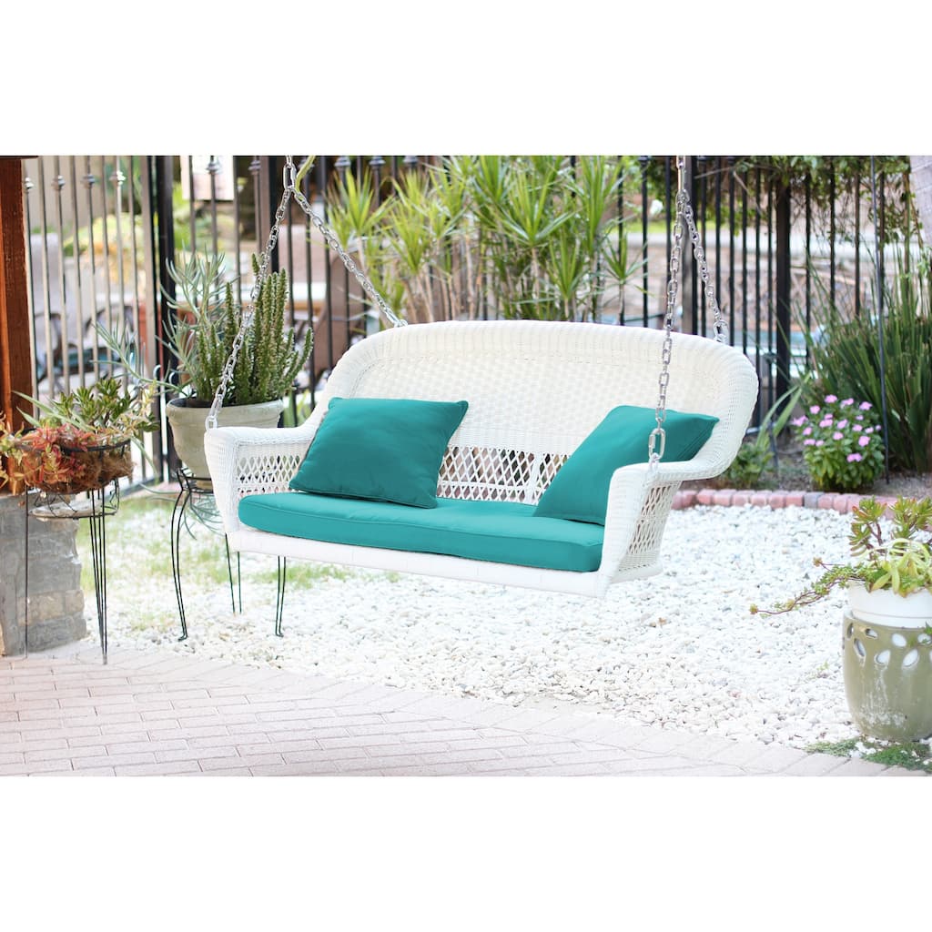28 in. W Blue Cushion in Aluminum Frame Outdoor Porch Swing with CushionGuard and Stand