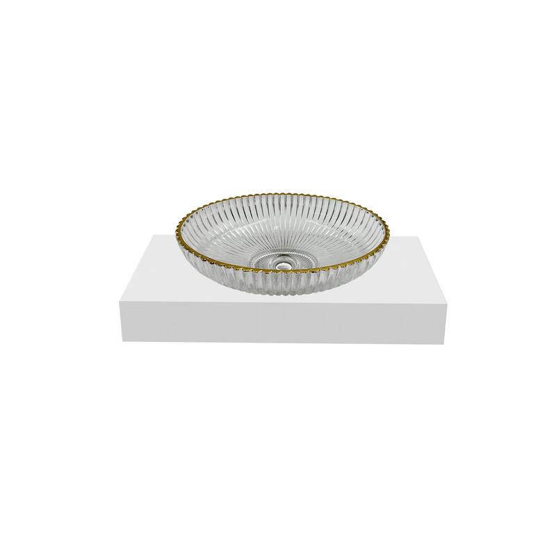 CastelloUSA 21" Oval Decorative Clear with Gold Rim Crystal Sink With Base - 36"