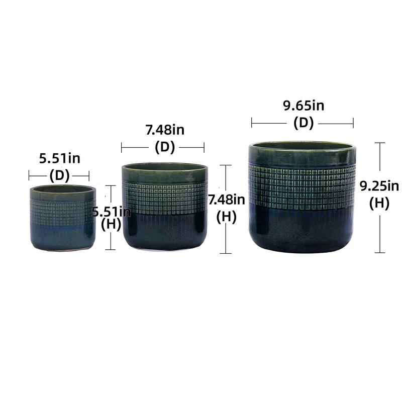 9" Ceramic Flowerpot Garden Modern Patio Grid Planter(Set of 3) - 9.65 in.W x 9.65 in.D x 9.25 in.H