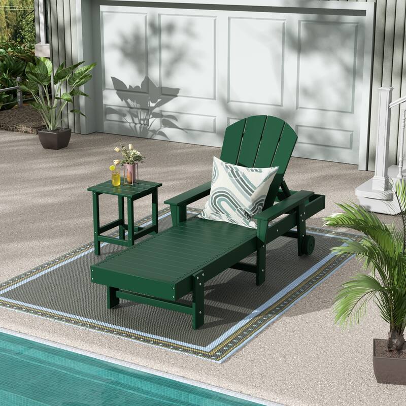 Polytrends Laguna Hdpe All Weather Outdoor Patio Pool Reclining Chaise Lounge With Side Table (2-Piece Set)