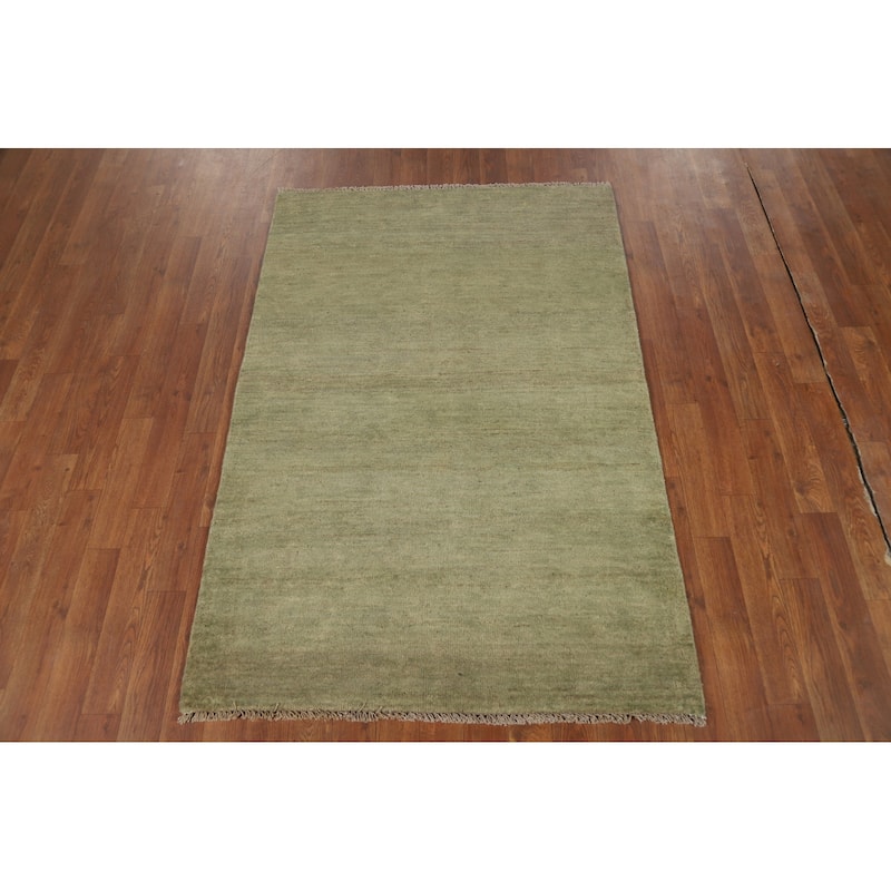 Hand Knotted Oriental 100% Wool Carpet Modern Solid Green Gabbeh Area Rug - 5' 0'' X 3' 5''