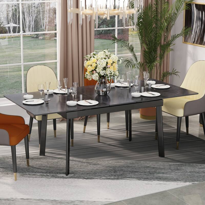 Sintered Stone and Iron Expandable Large Dining Table