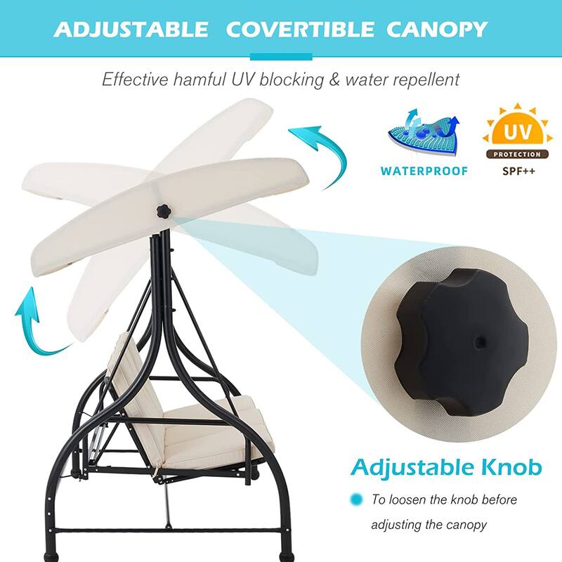 AECOJOY 3-Seat Outdoor Porch Swing w/ Canopy Outdoor Swing Bed