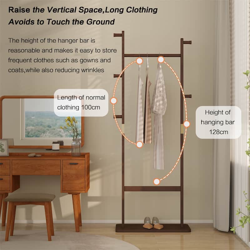 Coat Racks Solid Wood Hanger Easy to Assemble in Walnut