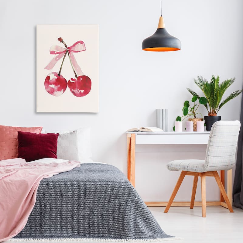 Stupell Mod Cherries Tied in Bow Canvas Wall Art Design By LSR Creative Studio