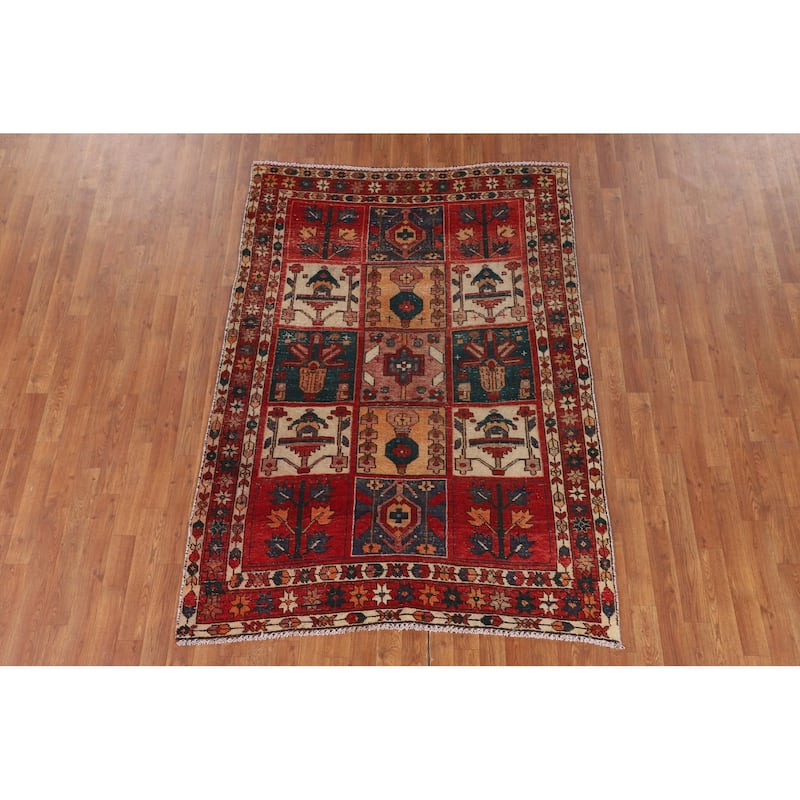 Distressed Bakhtiari Persian Vintage Rug Handmade Wool Carpet - 4'8" x 6'5"