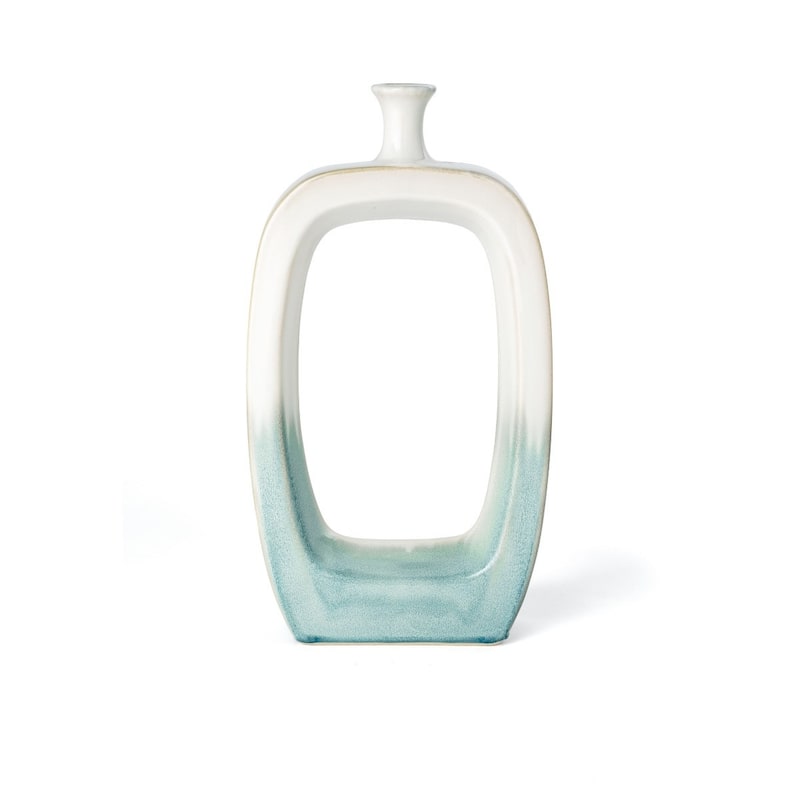 18" Aqua And White Ombre Ceramic Table Vase - 10