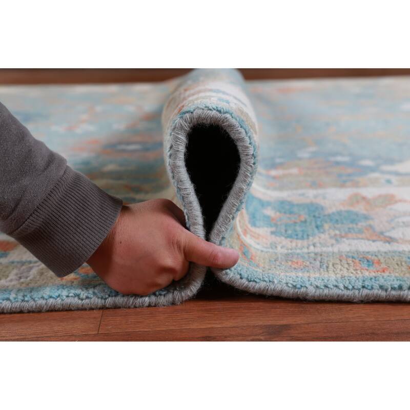 Hand Knotted Oriental 100% Wool Carpet Transitional All-Over Navy Blue & Blues Oushak Area Rug - 12' 4'' X 9' 2''
