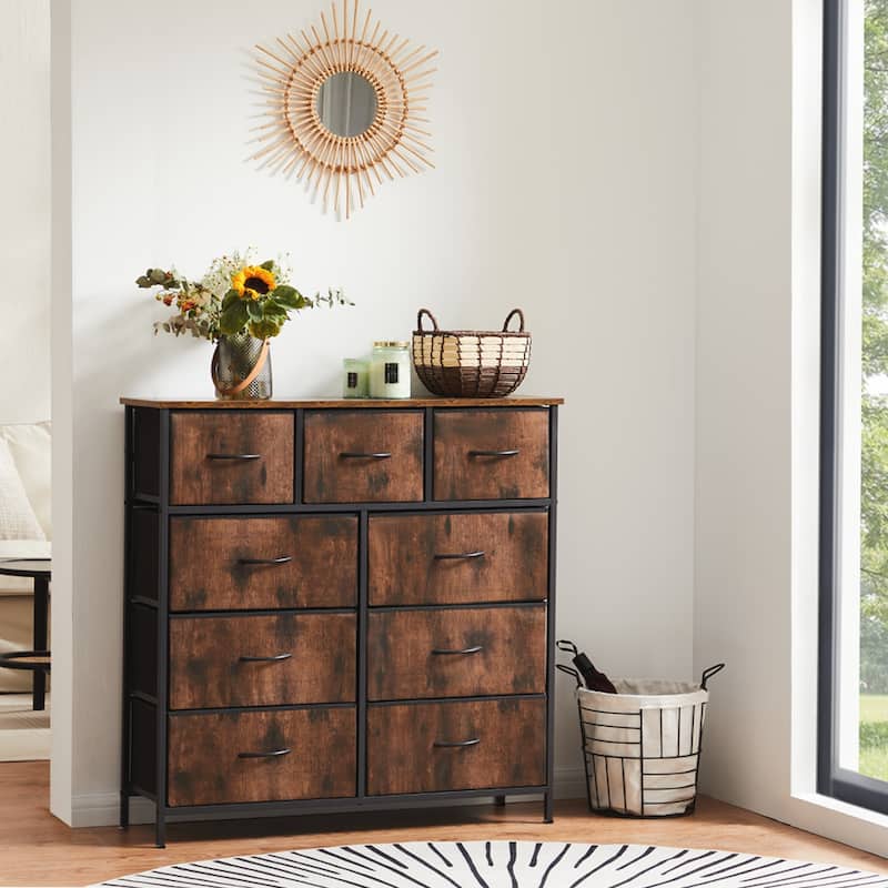 Tall Dresser Storage Tower with 9 Fabric Drawers - Rust