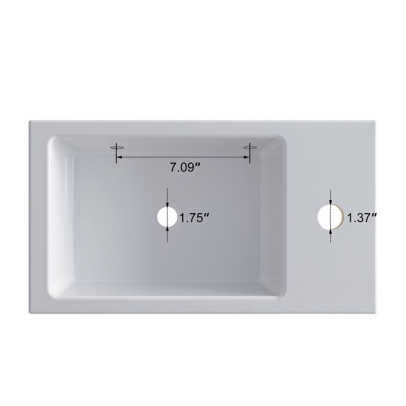 HOROW White Ceramic Right Hand Wall-Mounted Rectangular Vessel Sink in Porcelain - N/A