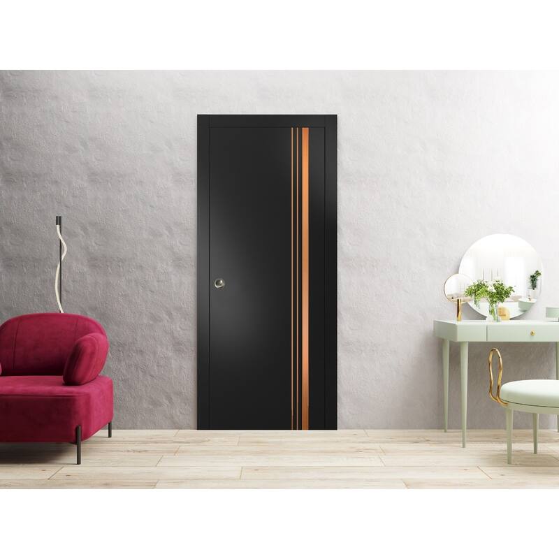 French Pocket Door 18x80 with Planum 1010 Matte Black with Kit Trims Rail