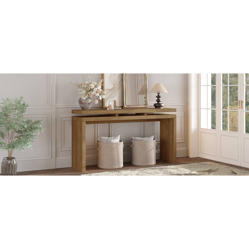 Roomfitters 60" Farmhouse Console Table, Double Board Suspension Entryway Table with Solid Wood
