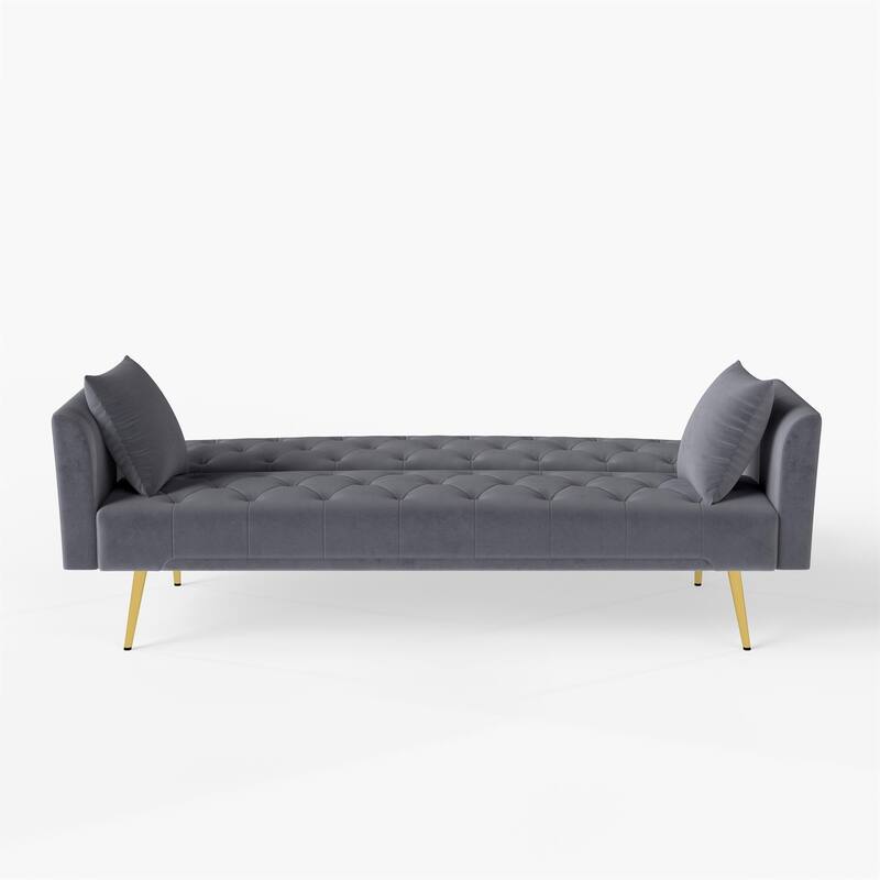 Convertible Sleeper Sofa Bed, Foldable Velvet Loveseat with Adjustable Backrest and Metal Legs, Cloud Chaise Lounge Couch