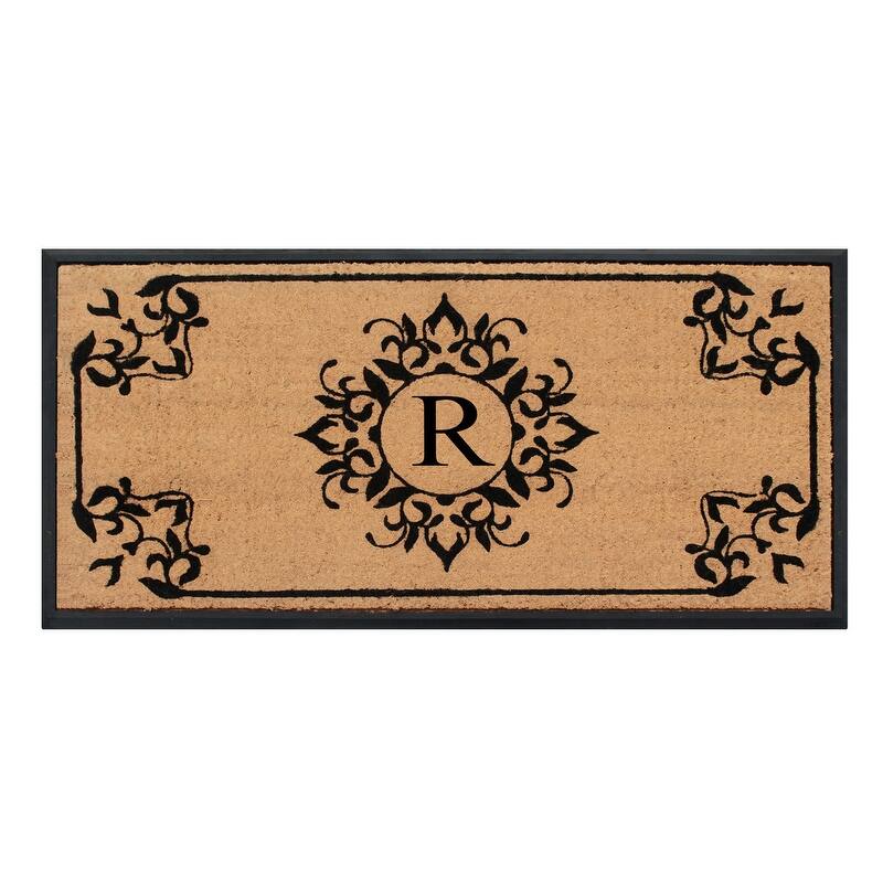A1HC Floral Natural Coir & Rubber Monogrammed Front Doormat - 24"x48" - R