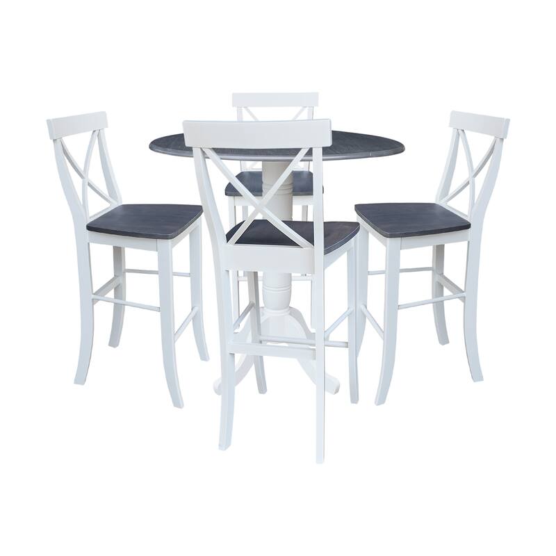 42" Round Pedestal Table with Stools - 5-Piece Dining Height - White/Heather Gray