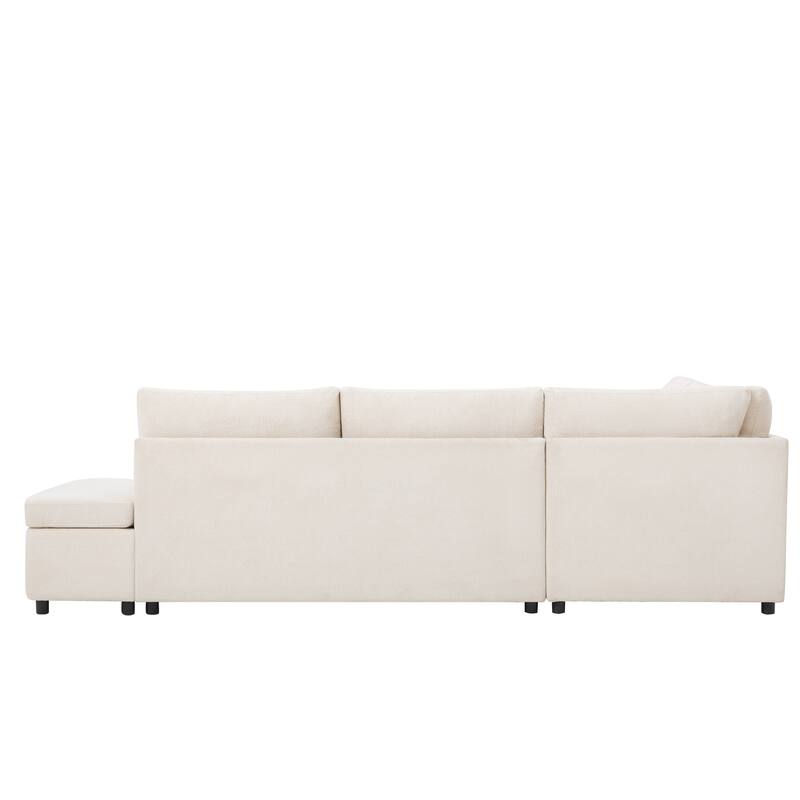 Chenille Modular Sectional Sleeper Sofa Bed with Storage Ottoman