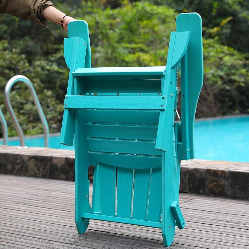 Adirondack Folding Chair with Dual Cup Holders - HDPE All-Weather Outdoor Chairs, Wood-Like Patio Chair for Backyard, Camping