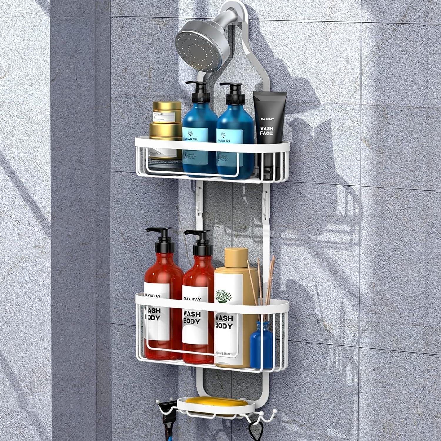 Shower Caddy Hanging over Shower Head Rust Roof Shower Organizer with 10  Hooks for Razor Shampoo Holder Bathroom Shower Rack Storage Shelf with  Towel
