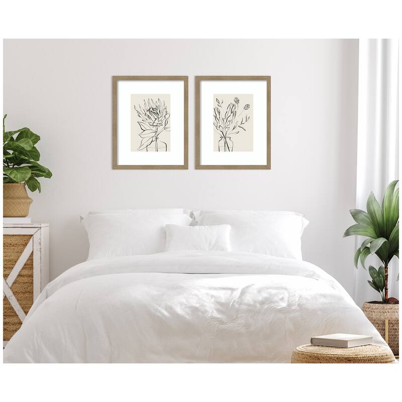 Kate and Laurel SB Protea Sketch No. 1 & No. 2 2 Piece Framed Wall Art Print Set by Sara Berrenson