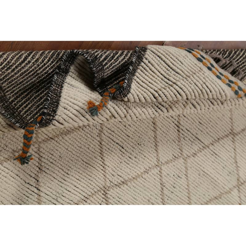Stripe / Trellis Moroccan Oriental Area Rug Handmade Wool Carpet - 5'9"x 9'10"