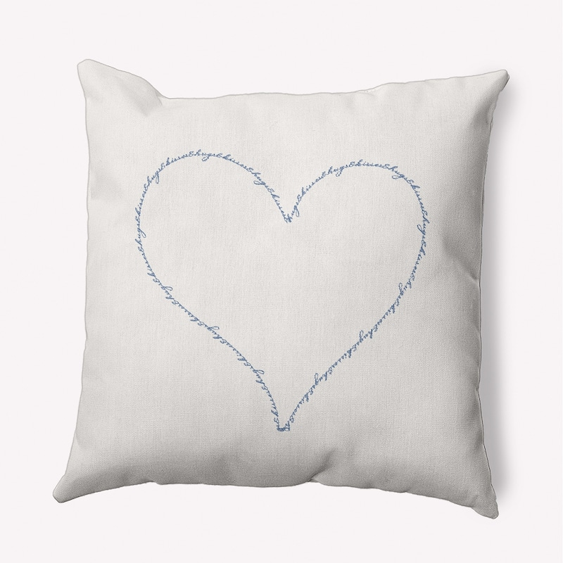 Hugs and Kisses Heart Valentine's Day Decorative Indoor/Outdoor Pillow - 18" x 18" - Cadet Blue