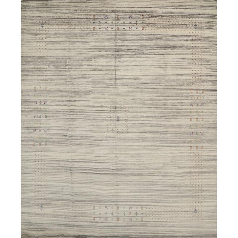 Hand Knotted Oriental 100% Wool Carpet Tribal Animal Pictorial Beige & Ivories Gabbeh Area Rug - 9' 11'' X 10' 0''