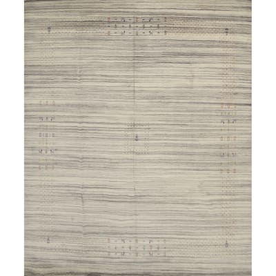 Hand Knotted Oriental 100% Wool Carpet Tribal Animal Pictorial Beige & Ivories Gabbeh Area Rug - 9' 11'' X 10' 0''