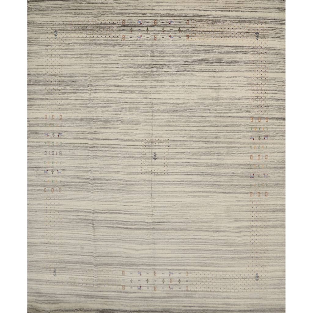 Hand Knotted Oriental 100% Wool Carpet Tribal Animal Pictorial Beige & Ivories Gabbeh Area Rug - 9' 11'' X 10' 0''