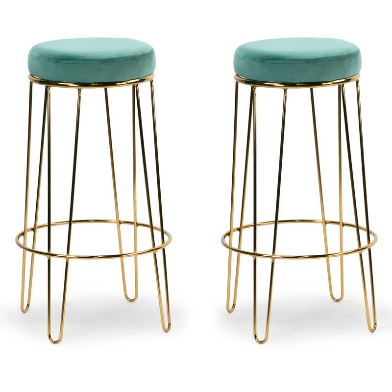 Carson Carrington Idhult Turquoise Velvet Bar Stool (Set of 2)