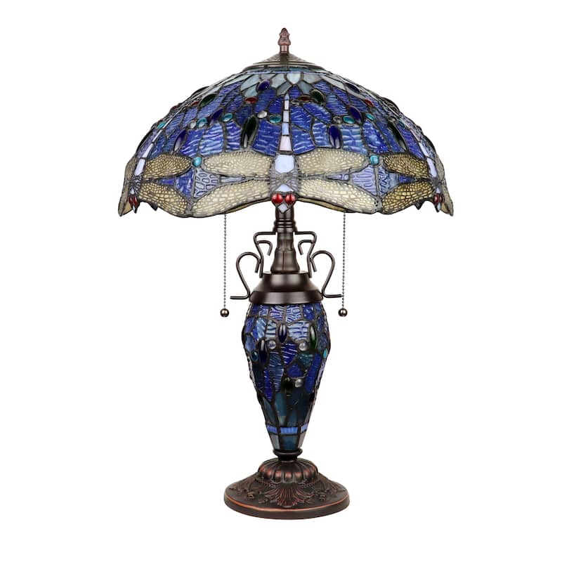 Tiffany Style Dragonfly Design 2+1-light Dark Bronze Table Lamp